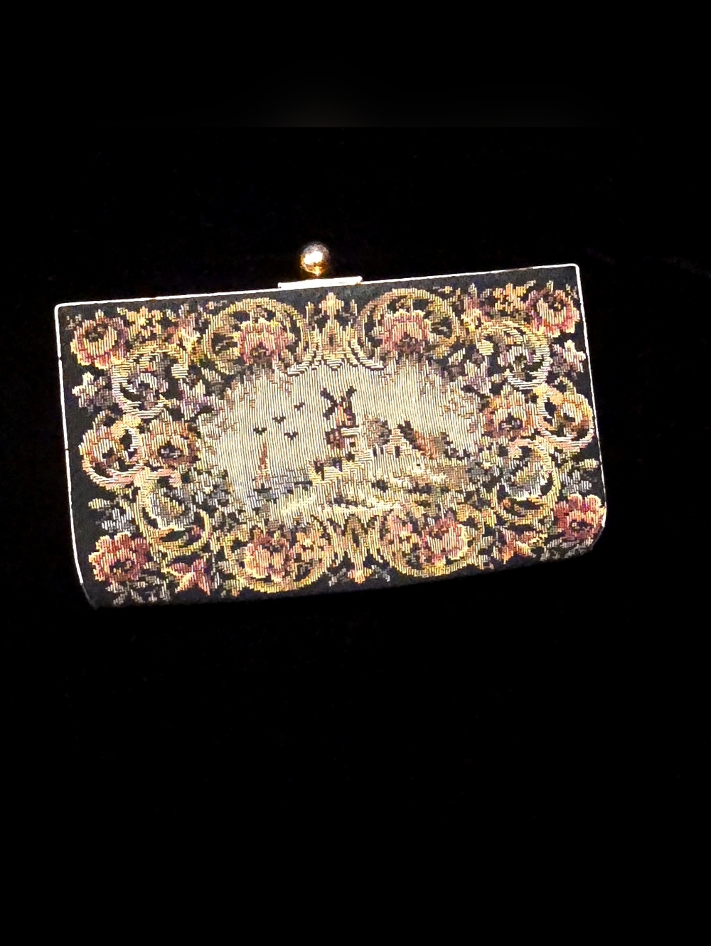 Vintage European Tapestry Scene Evening Clutch in Multicolor